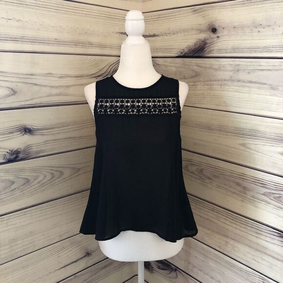 Monteau Black Crochet Detail Tie Back Tank Small - Picture 1 of 7